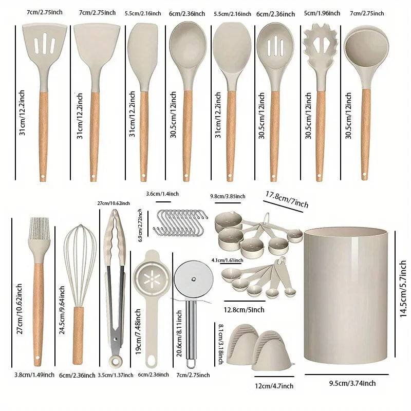 Ensemble de cuisine d'ustensiles en silicone 36 pièces avec support l'atelier des ustensiles
