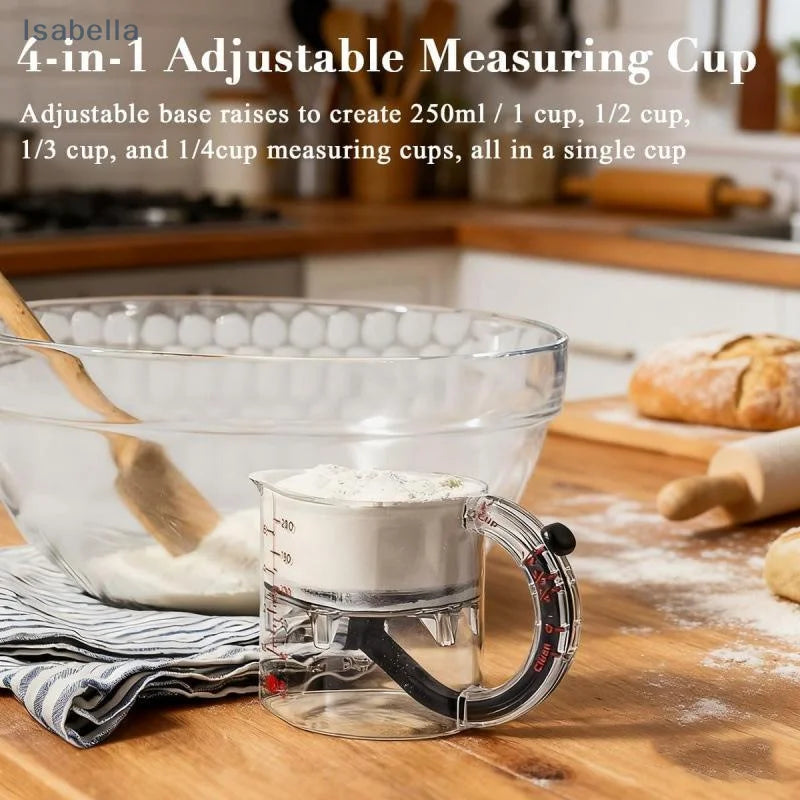 ♥ Tasse à mesurer réglable 4 en 1 de 250ml, avec Base d'étanchéité de Style grattoir, outil de cuisine pour la cuisson/cuisine l'atelier des ustensiles