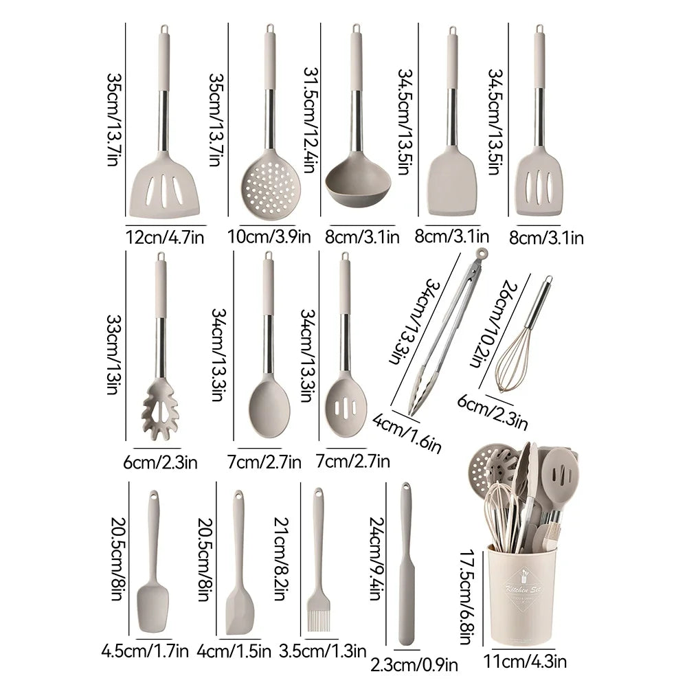 Ustensiles de cuisine en silicone antiadhésif, 15 pièces, spatule, pelle, outil de cuisson, manche en acier inoxydable, ensemble F2 avec rangement, E27 l'atelier des ustensiles