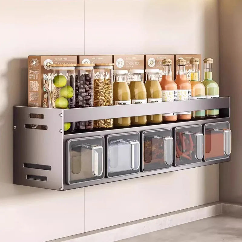 Étagère à épices murale sans perçage, organisateur peu encombrant pour huile, sel, Sauce soja, vinaigre et condiments l'atelier des ustensiles