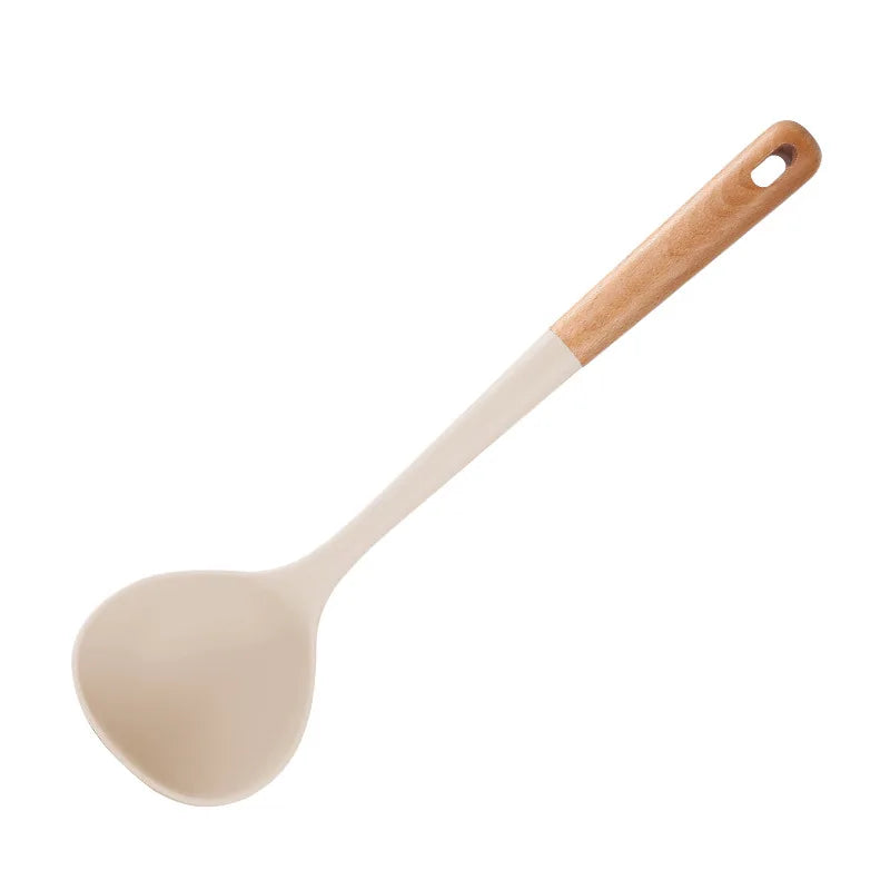 Ensemble d'ustensiles de cuisine en silicone avec manche en bois dur durable, outil de degré de chaleur, tourneur antiadhésif, kit de spatule à cuillère fendue, nouveau l'atelier des ustensiles