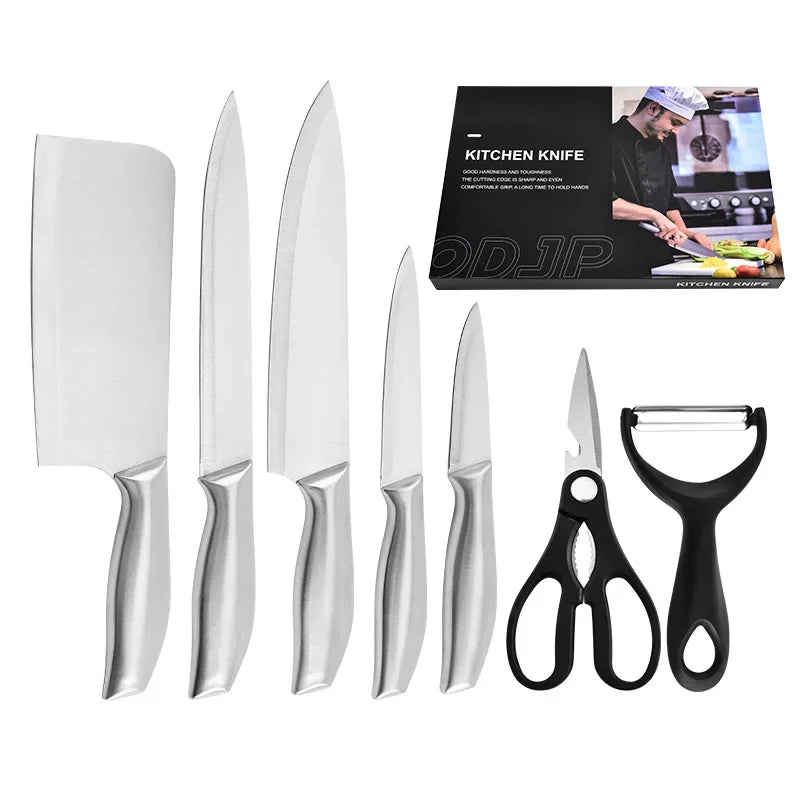 Ensemble de couteaux de chef de cuisine en acier inoxydable, viande, poisson, couteau à fruits, éplucheur, ciseaux de cuisine, boucher, Aleaver, opaque, 7 pièces l'atelier des ustensiles