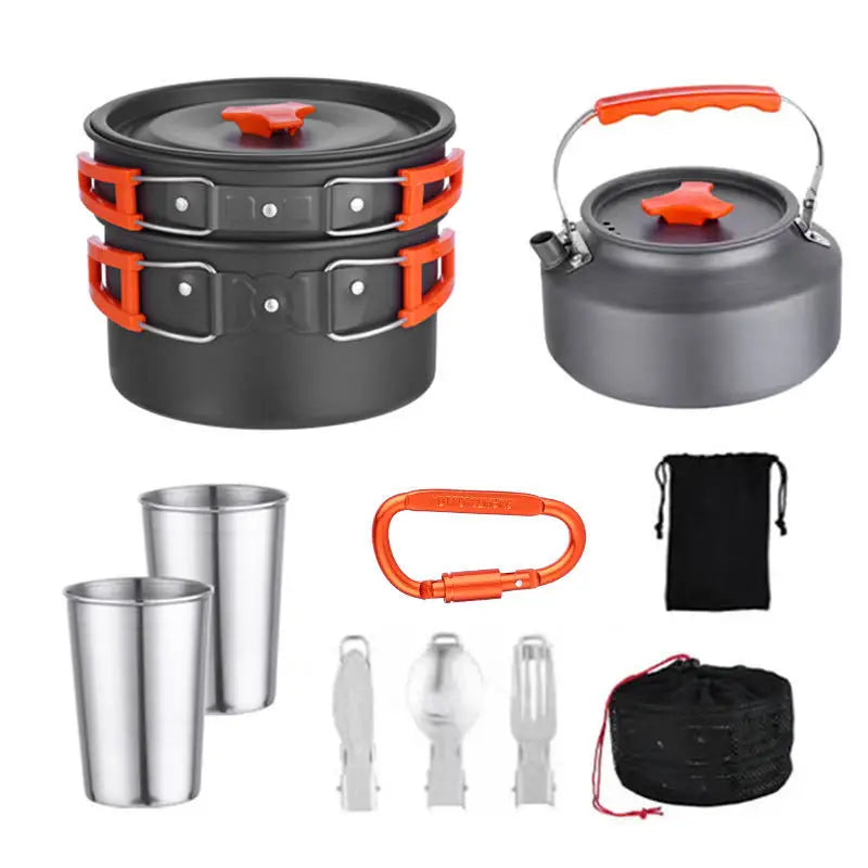 Fournitures d'extérieur-ensemble de casseroles pour 2-3 personnes pour Camping en plein air, ustensiles de cuisine, ensemble de théière pliante l'atelier des ustensiles