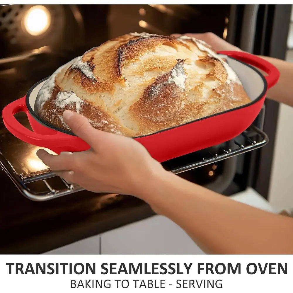 Cocotte en fonte émaillée |   Moule à pain ovale antiadhésif 5QT, idéal pour le pain au levain, les pains de mie et les pains artisanaux (Ovale Rouge, 5 QT) l'atelier des ustensiles