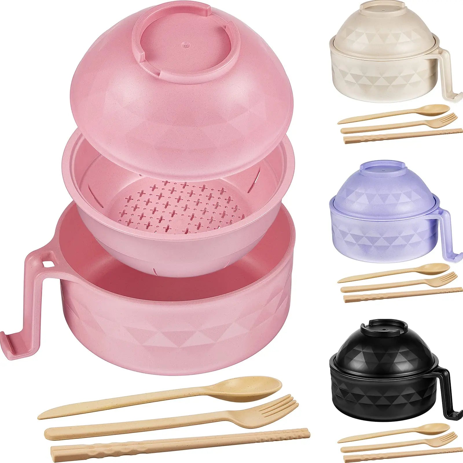 Cuiseur Ramen, ensemble de bols Ramen micro-ondes avec baguettes cuillère bol à nouilles Ramen cuisson instantanée pour les essentiels du dortoir universitaire l'atelier des ustensiles