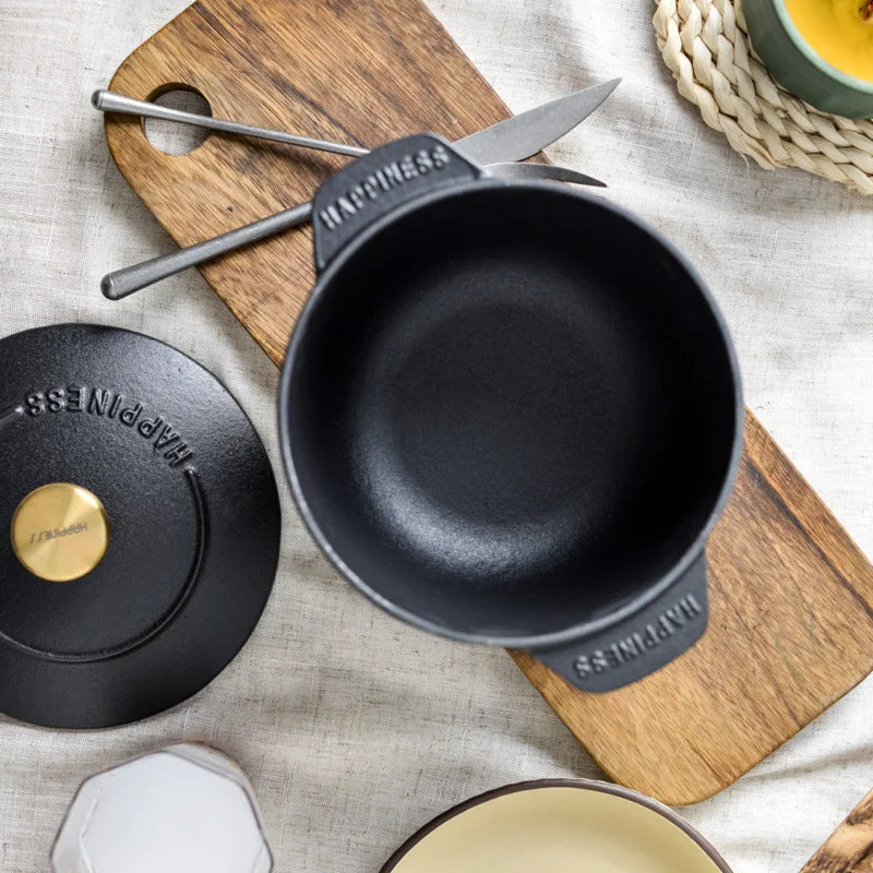 Casserole à riz en fonte, cuiseur à riz de 16cm, four hollandais noir, marmite à ragoût Applicable à la cuisson du riz et des ustensiles de cuisine de 1.5 litres l'atelier des ustensiles