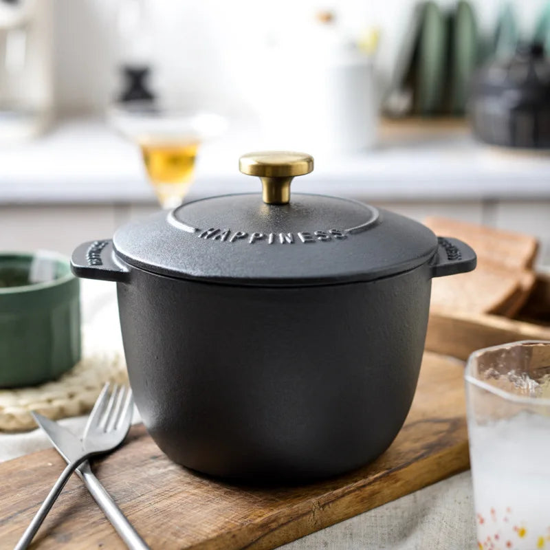 Casserole à riz en fonte, cuiseur à riz de 16cm, four hollandais noir, marmite à ragoût Applicable à la cuisson du riz et des ustensiles de cuisine de 1.5 litres l'atelier des ustensiles