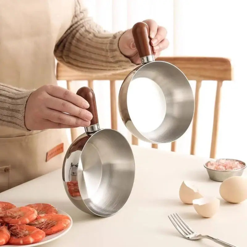 Ustensile de cuisine pour le petit-déjeuner, pot individuel de 14 cm, bol en acier inoxydable, poignée en bois de noyer, bol à salade de fruits, bol à yaourt, restaurant l'atelier des ustensiles