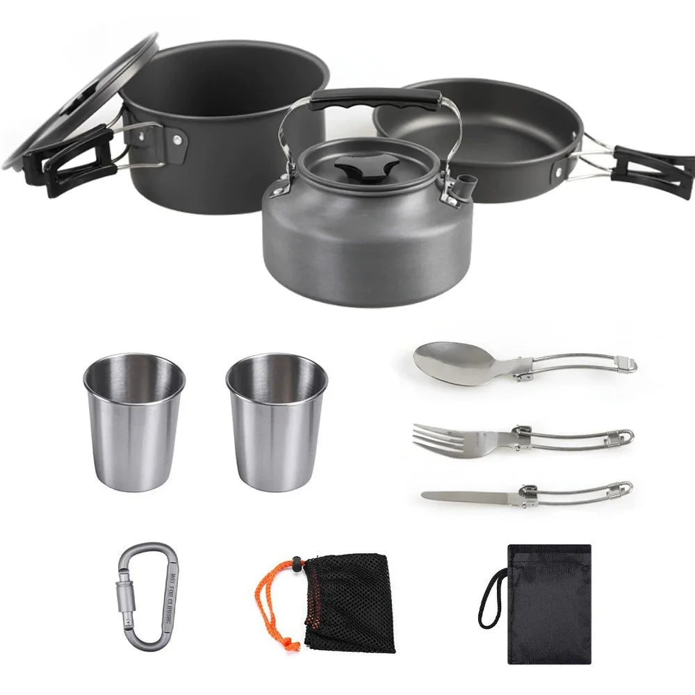 Fournitures d'extérieur-ensemble de casseroles pour 2-3 personnes pour Camping en plein air, ustensiles de cuisine, ensemble de théière pliante l'atelier des ustensiles