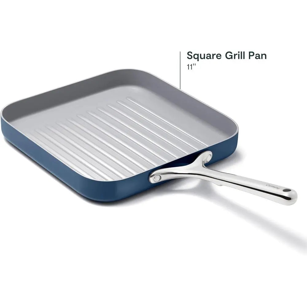 Poêle à griller en céramique antiadhésive de 11 pouces - Sans PTFE/PFOA, compatible four, convient à tous les types de cuisinières - Bleu marine l'atelier des ustensiles