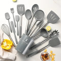 Ustensiles de cuisine en silicone antiadhésif, 15 pièces, spatule, pelle, outil de cuisson, manche en acier inoxydable, ensemble F2 avec rangement, E27 l'atelier des ustensiles