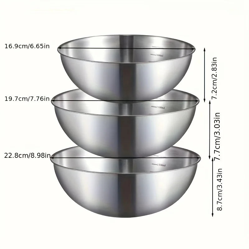 Ensemble de bols à mélanger en acier inoxydable, 3 pièces, utilisé pour la cuisine, la pâtisserie et le service, la cuisine/sélange, la tasse à mesurer pour la cuisson l'atelier des ustensiles