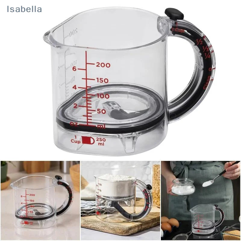 ♥ Tasse à mesurer réglable 4 en 1 de 250ml, avec Base d'étanchéité de Style grattoir, outil de cuisine pour la cuisson/cuisine l'atelier des ustensiles