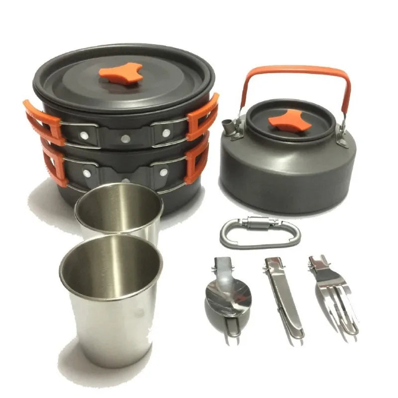 Fournitures d'extérieur-ensemble de casseroles pour 2-3 personnes pour Camping en plein air, ustensiles de cuisine, ensemble de théière pliante l'atelier des ustensiles