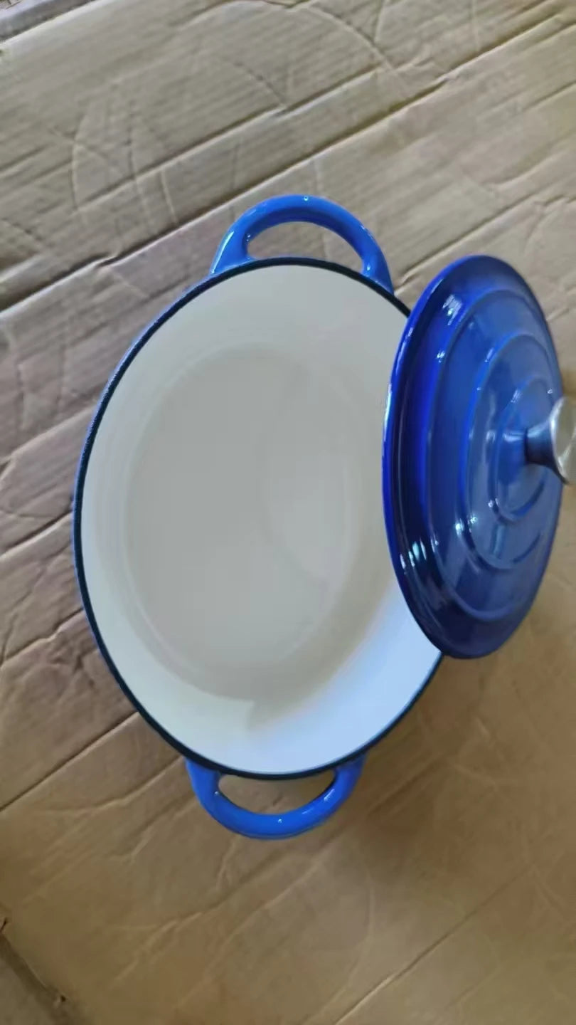 Pot rond ovale en fonte et émail de grande capacité, poêle à ragoût antiadhésive, Casserole cadeau, four à Induction de gaz sûre avec couvercle l'atelier des ustensiles