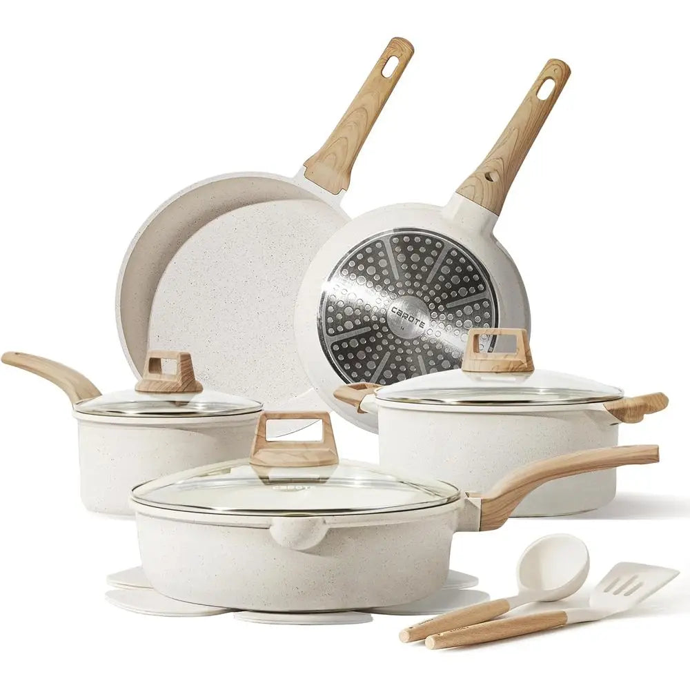 Ensemble de casseroles et poêles antiadhésives de 14 pièces avec ustensiles de cuisine et protège-casseroles l'atelier des ustensiles