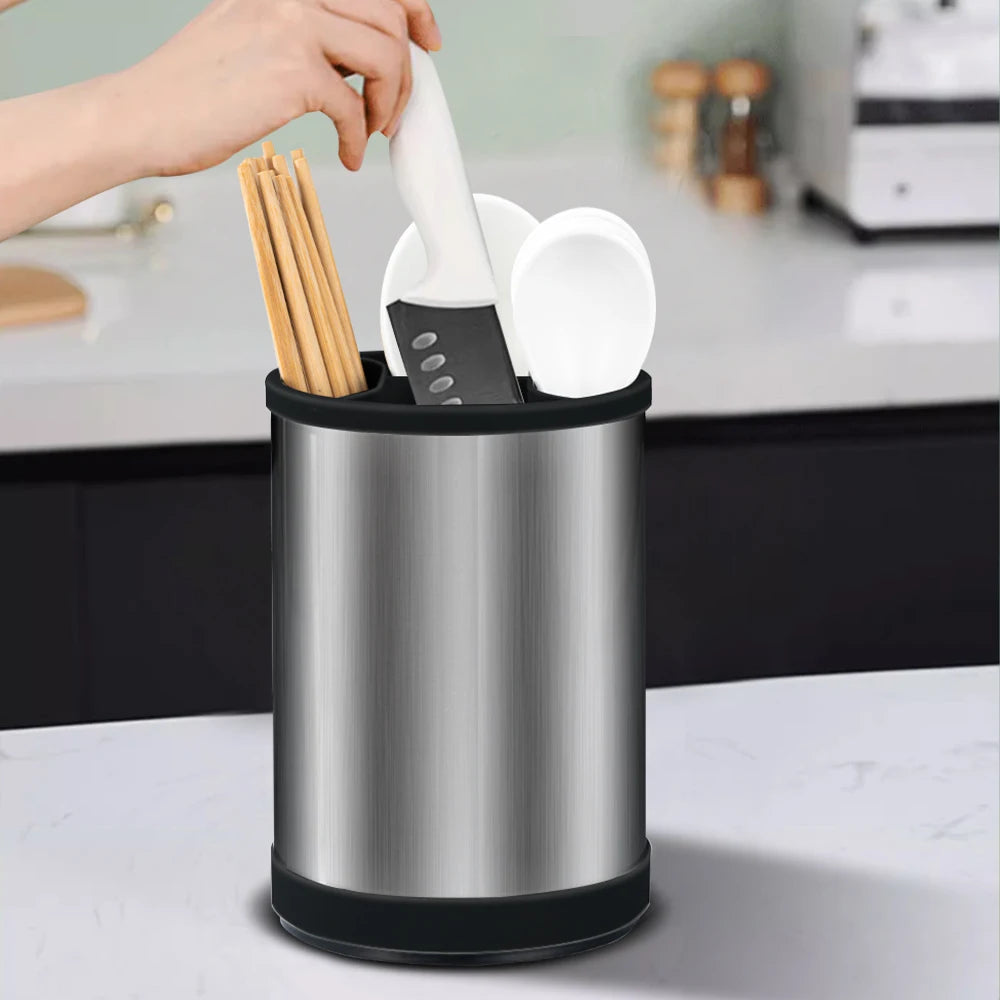 360 °   Porte-ustensiles rotatif en acier inoxydable, égouttoir à couverts, baguettes, cuillères, fourchettes, vaisselle, seau de rangement de cuisine l'atelier des ustensiles