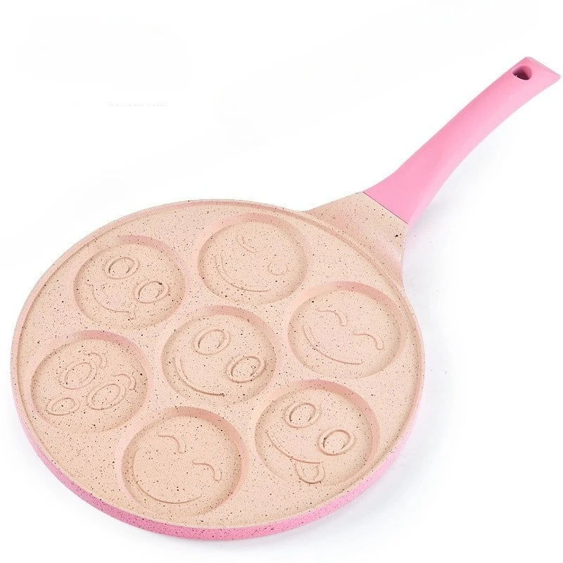 JUSTINLAU poêle à crêpes à sept trous en alliage d'aluminium Pot de petit déjeuner Smiley Animal poignée en bakélite poêle antiadhésive poêle à omelette frite l'atelier des ustensiles