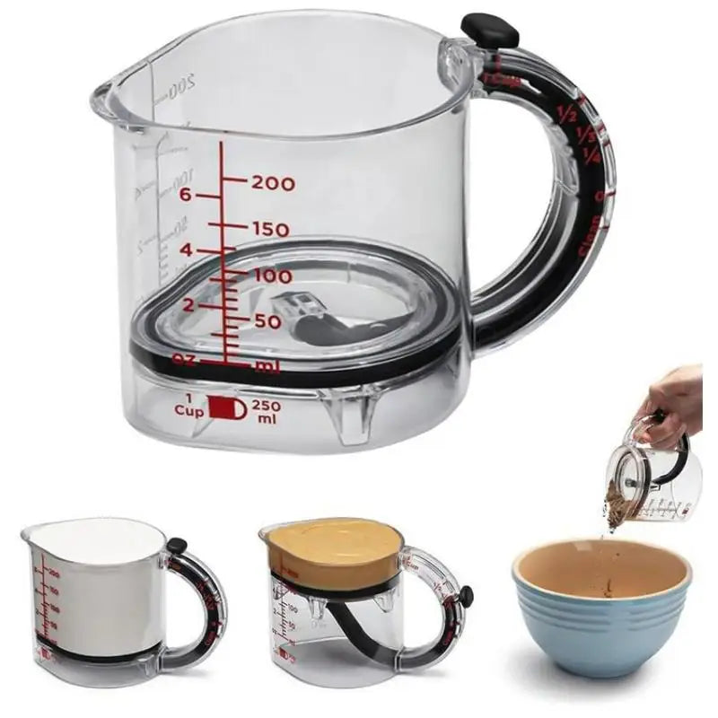 ♥ Tasse à mesurer réglable 4 en 1 de 250ml, avec Base d'étanchéité de Style grattoir, outil de cuisine pour la cuisson/cuisine l'atelier des ustensiles