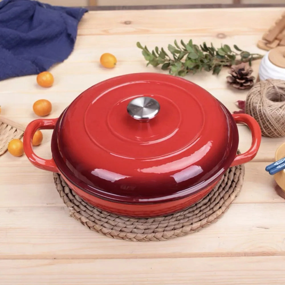 Pot à soupe pour four hollandais de 4,5 l, Casserole en fonte, poêle avec couvercle et double poignées, cuisson au four hollandais l'atelier des ustensiles