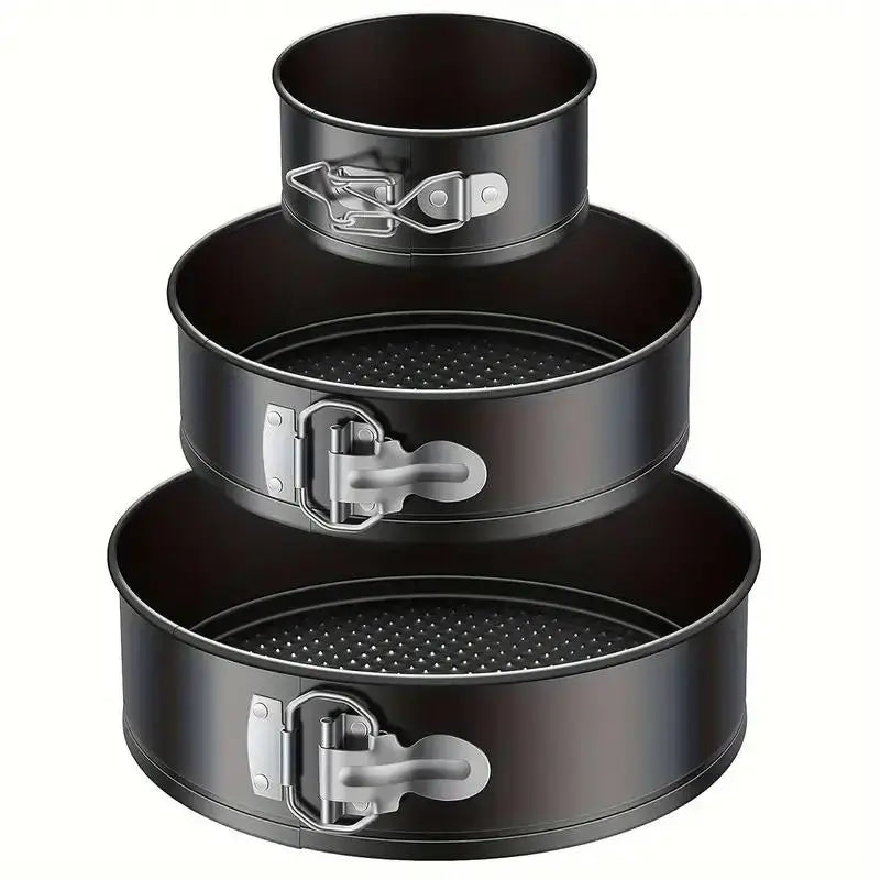 Poêle à ressort antiadhésive étanche 3 pièces (4 "/7"/9 ") gâteau rond cuisson à la maison, moule à cheesecake, conception à ressort, revêtement antiadhésif, l'atelier des ustensiles