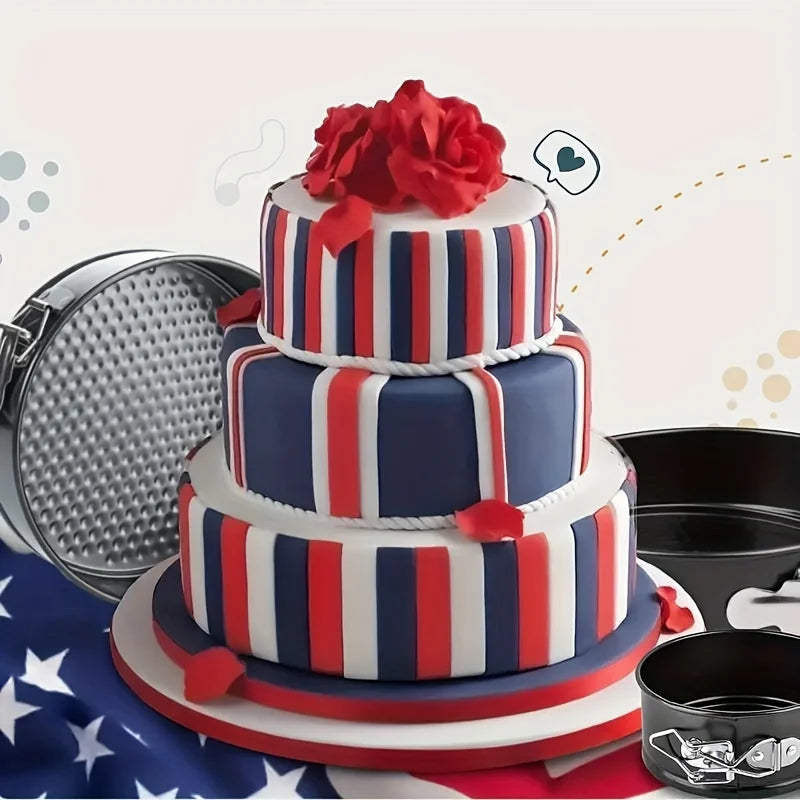 Poêle à ressort antiadhésive étanche 3 pièces (4 "/7"/9 ") gâteau rond cuisson à la maison, moule à cheesecake, conception à ressort, revêtement antiadhésif, l'atelier des ustensiles