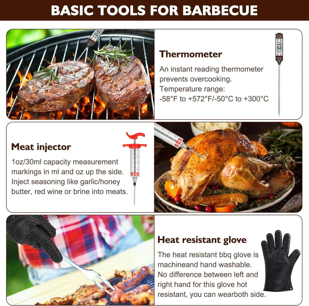 Ensemble de gril, 34 outils de barbecue avec boîtier en aluminium, accessoires de grillades en plein air pour hommes, cadeaux pour papa, anniversaire, mariage l'atelier des ustensiles