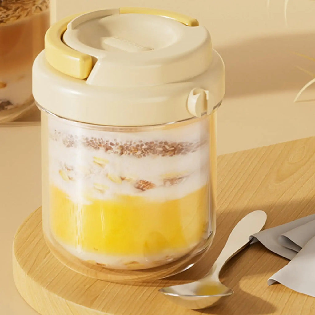 Pot en verre avec couvercle 400ml, tasse de petit déjeuner hermétique anti-fuite avec cuillère, tasses à flocons d'avoine avec couvercles pour Pudding, céréales, salade, collation l'atelier des ustensiles