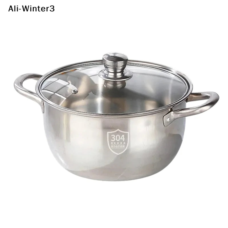 【R】Casserole en acier inoxydable à double poignée avec couvercle en verre pour cuisinière à induction l'atelier des ustensiles