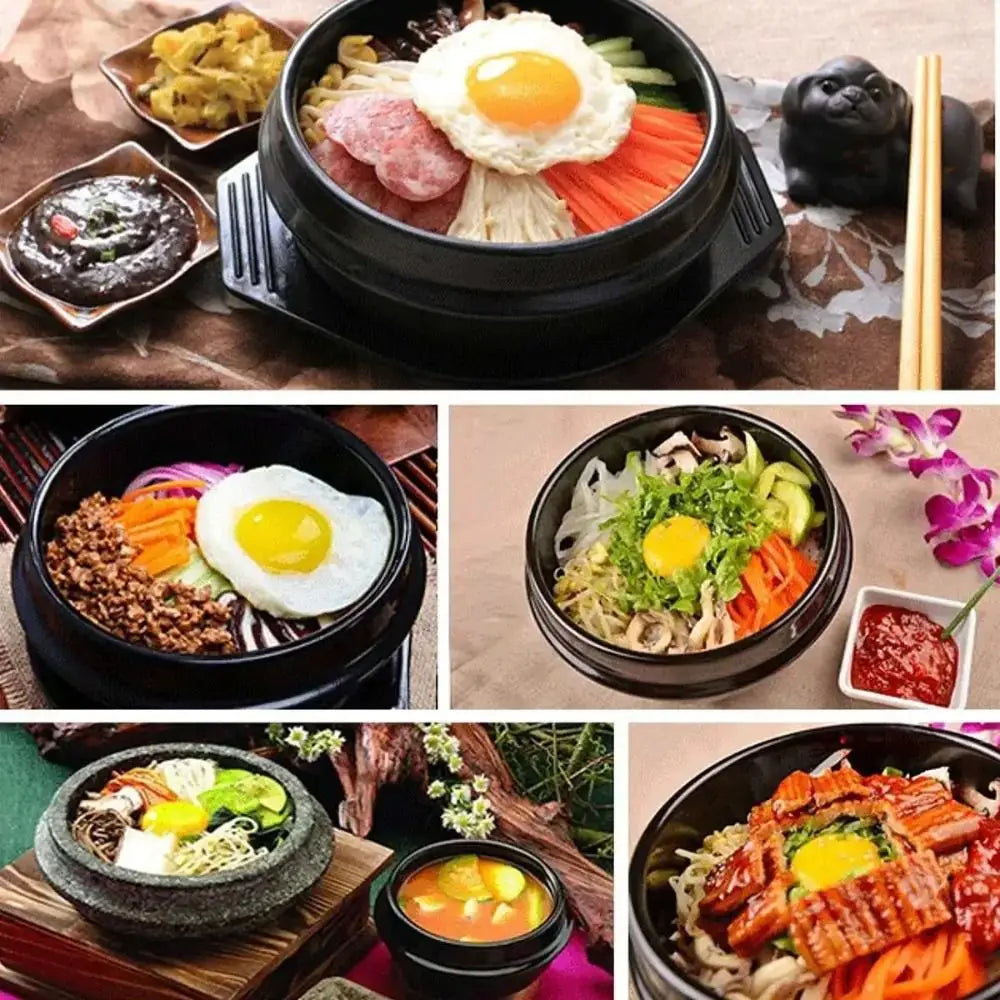 Casserole en argile de 16 cm avec plateau, résistante à la chaleur, pour Bibimbap, noire, classique, anti-brûlure, en céramique, pour soupes, usage commercial l'atelier des ustensiles