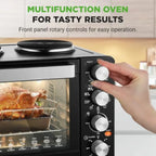 Four à convection de cuisine de 30 pintes avec cuisinière à 2 brûleurs - 1500 watts - 7 fonctions de cuisson, y compris rôtissoire, cuisson, grill - Inclu l'atelier des ustensiles