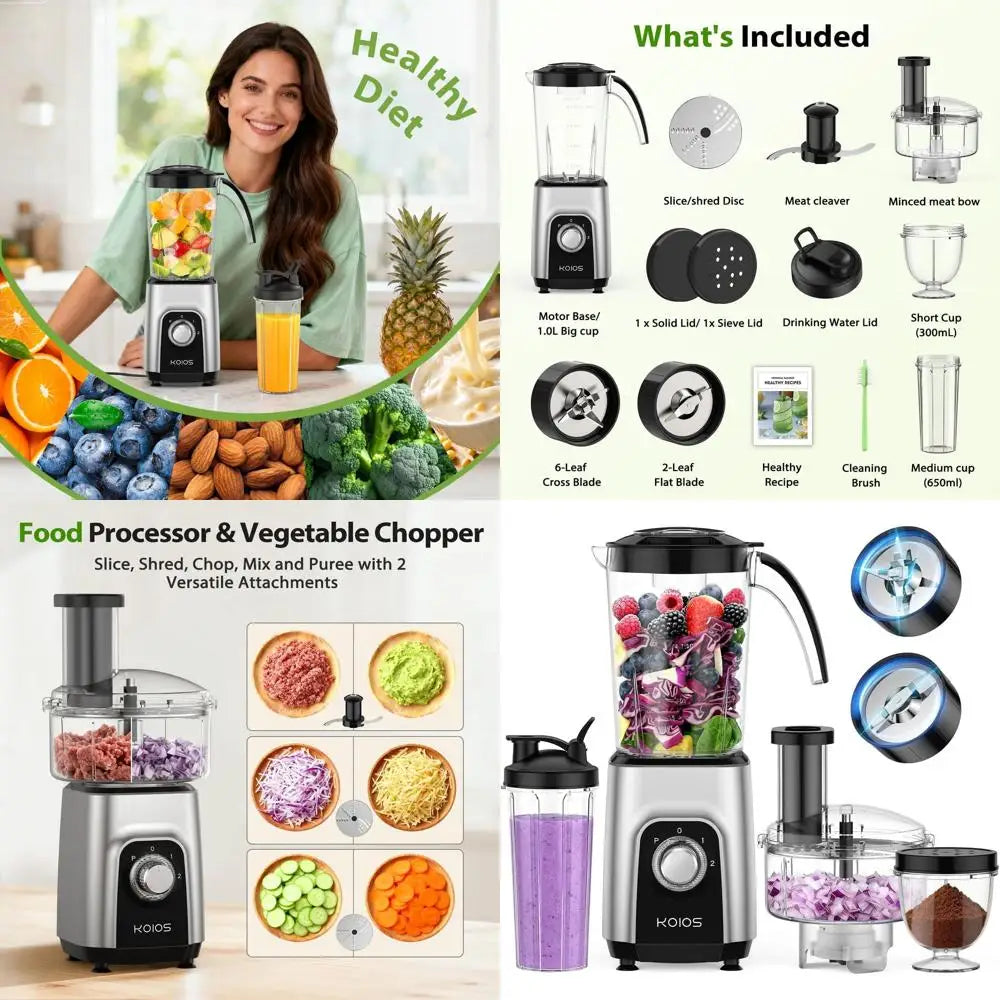 Blender tout-en-un 1000W avec pichet de 34 oz, gobelet de 22 oz, hachoir à viande, hachoir à légumes et moulin à épices - Système de cuisine sans BPA l'atelier des ustensiles