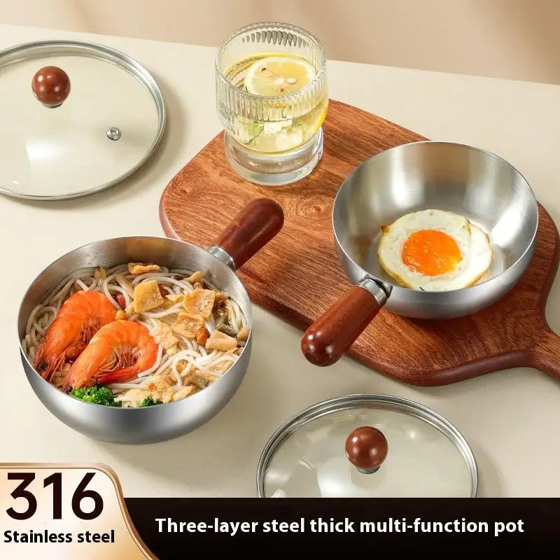 Ustensile de cuisine pour le petit-déjeuner, pot individuel de 14 cm, bol en acier inoxydable, poignée en bois de noyer, bol à salade de fruits, bol à yaourt, restaurant l'atelier des ustensiles