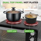 Four à convection de cuisine de 30 pintes avec cuisinière à 2 brûleurs - 1500 watts - 7 fonctions de cuisson, y compris rôtissoire, cuisson, grill - Inclu l'atelier des ustensiles